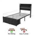 Twin Bed Frames With Headboard, Twin Size Bed Frames With Storage Drawers, Twin Bed, Black Metal Platform Bed Frame, Single Bed Frame, No Box Spring Needed Black Mdf Metal