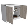 Freestanding Sink, Double Door Cabinet, Two Shelves, White Light Gray Multicolor Solid Wood Mdf Engineered Wood