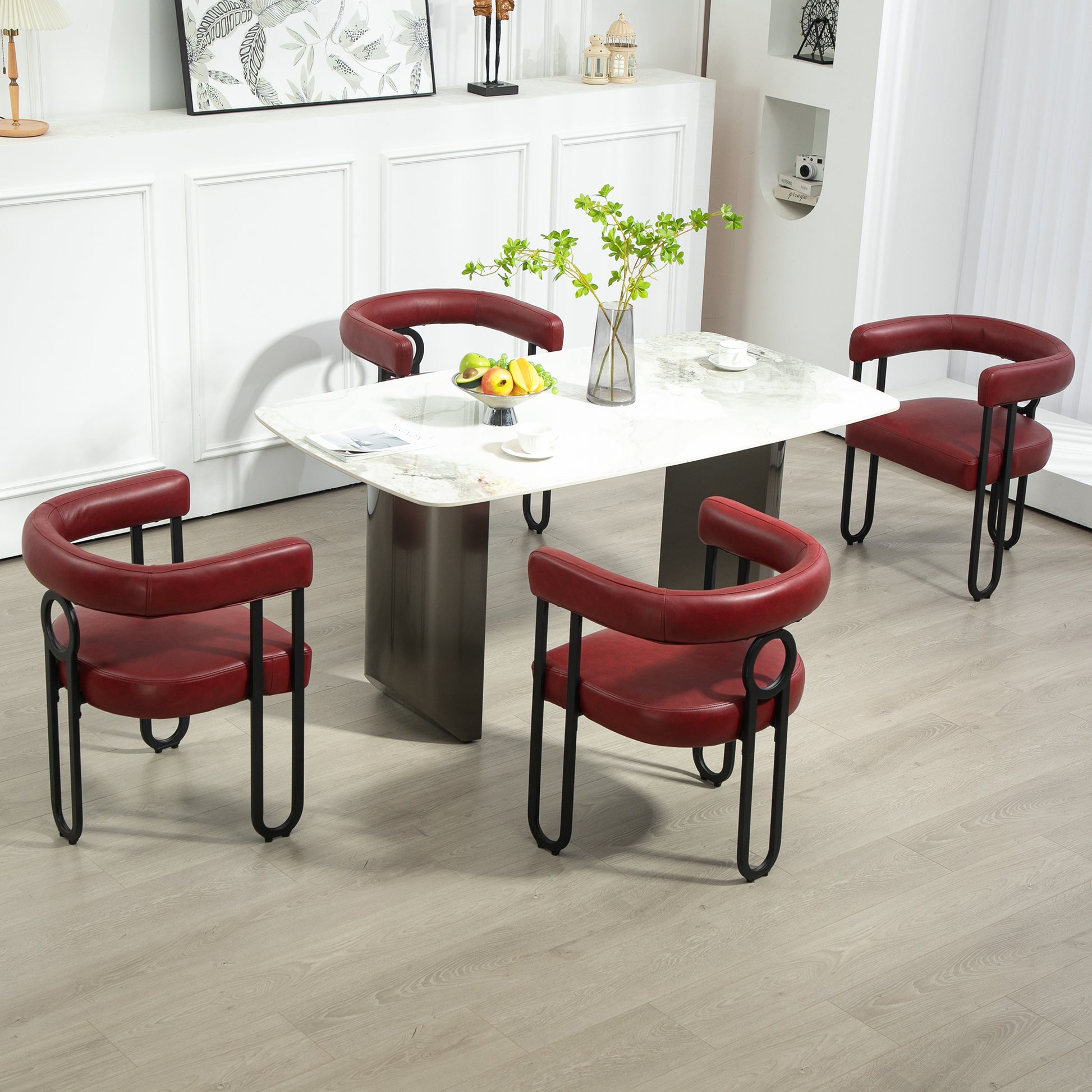 Coolmore Contemporary Designed Chenille Fabric Upholstered Accent Dining Chair Barrel Side Chairs Kitchen Armchair For Living Room Set Of 1 Wine Red Pu Wine Red Primary Living Space Foam Pu