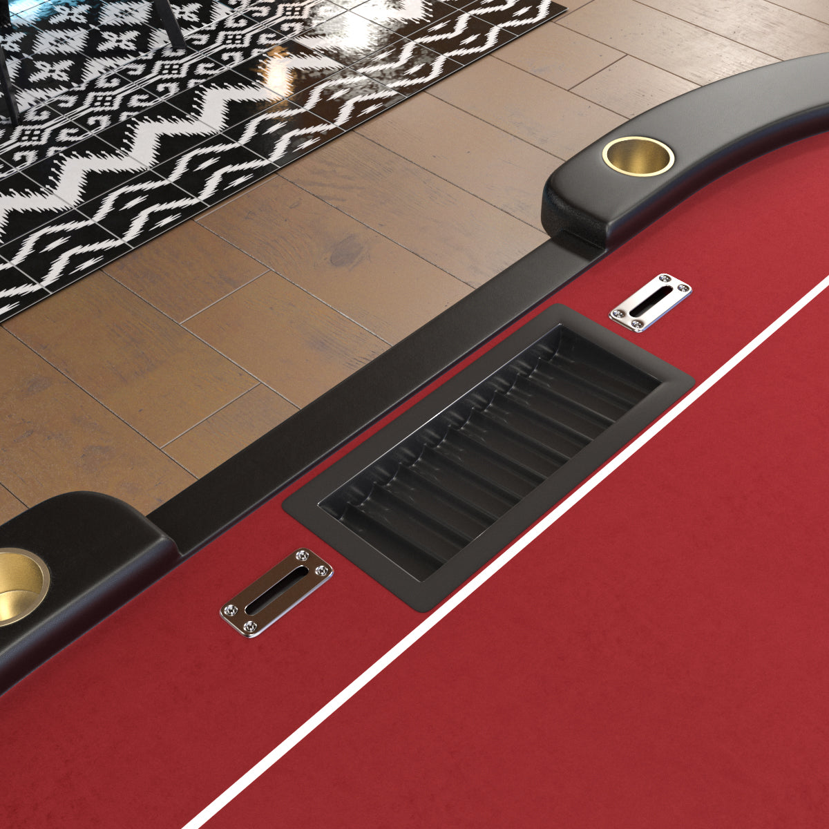 96" Poker Table For Texas Holdem Casino Game Premium Aura Oval With Waterproof Felt Cup Holders Chips Tray Drop Box Red Red Primary Living Space Modern Wood