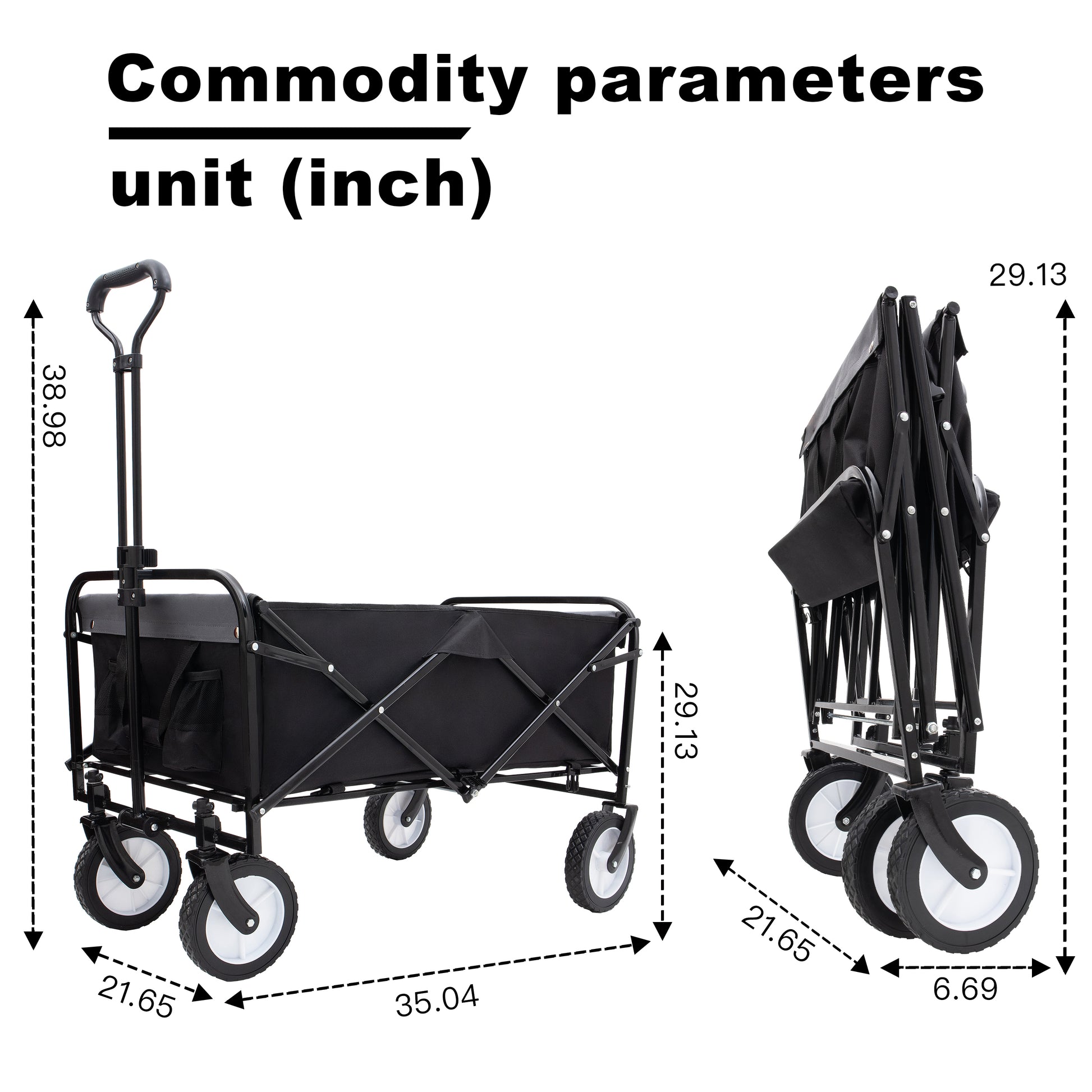 Collapsible Foldable Wagon Cart With Strapping System Beach Wagon Utility Cart Utility Wagon Grocery Cart For For Camping Shopping Sports Gardeing Fishing Supports 360Lbs All Terrain Wheels Black