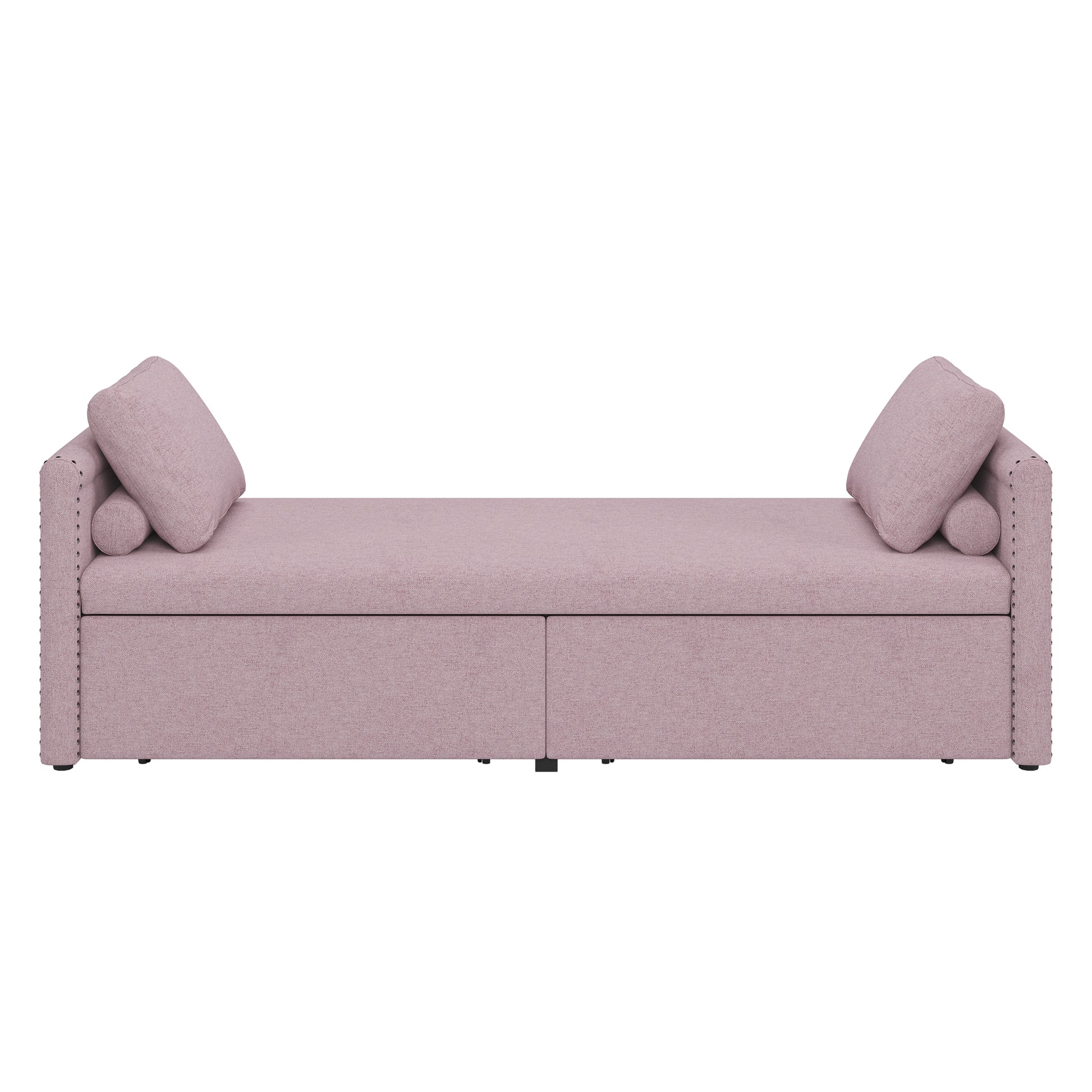 Modern Upholstered Chaise Lounger Daybed Small Single Daybed With 2 Drawers, No Mattress Needed, Perfect For Living Rooms & Home Office, Linen Fabric, Pink Pink Linen