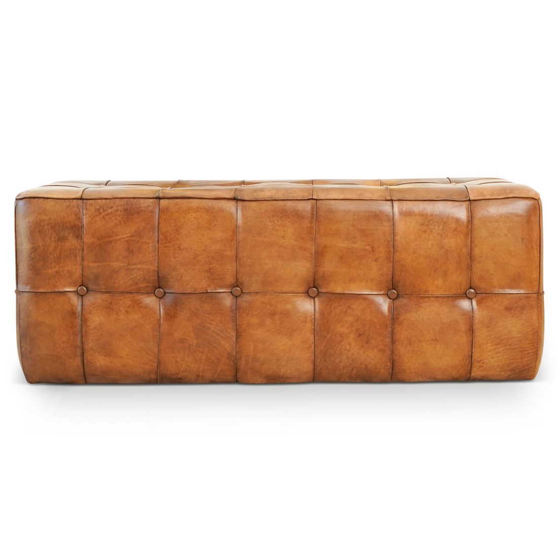 Benjiro Tan Leather Bench Brown,Rustic Brown Genuine Leather Brown Mid Century Modern Foam Genuine Leather,Solid Wood