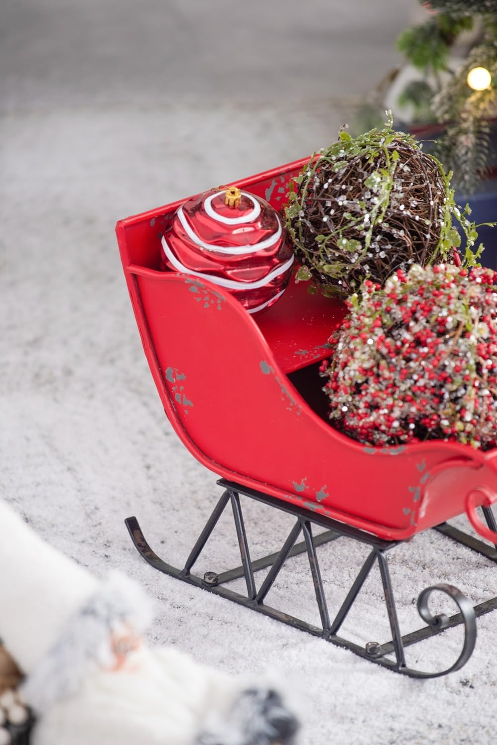 14.5X10X11"H Iron Red Black Sleigh Small, Distressed Christmas Santa Sleigh Holiday Tabletop Hanging Decoration Black Red Iron