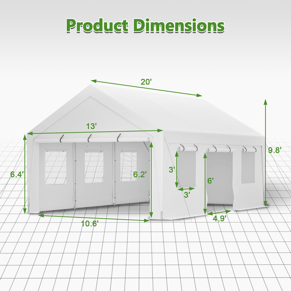 13X20 Heavy Duty Steel Carport Storage Canopy Garage Tent W Removable Sidewalls White Metal
