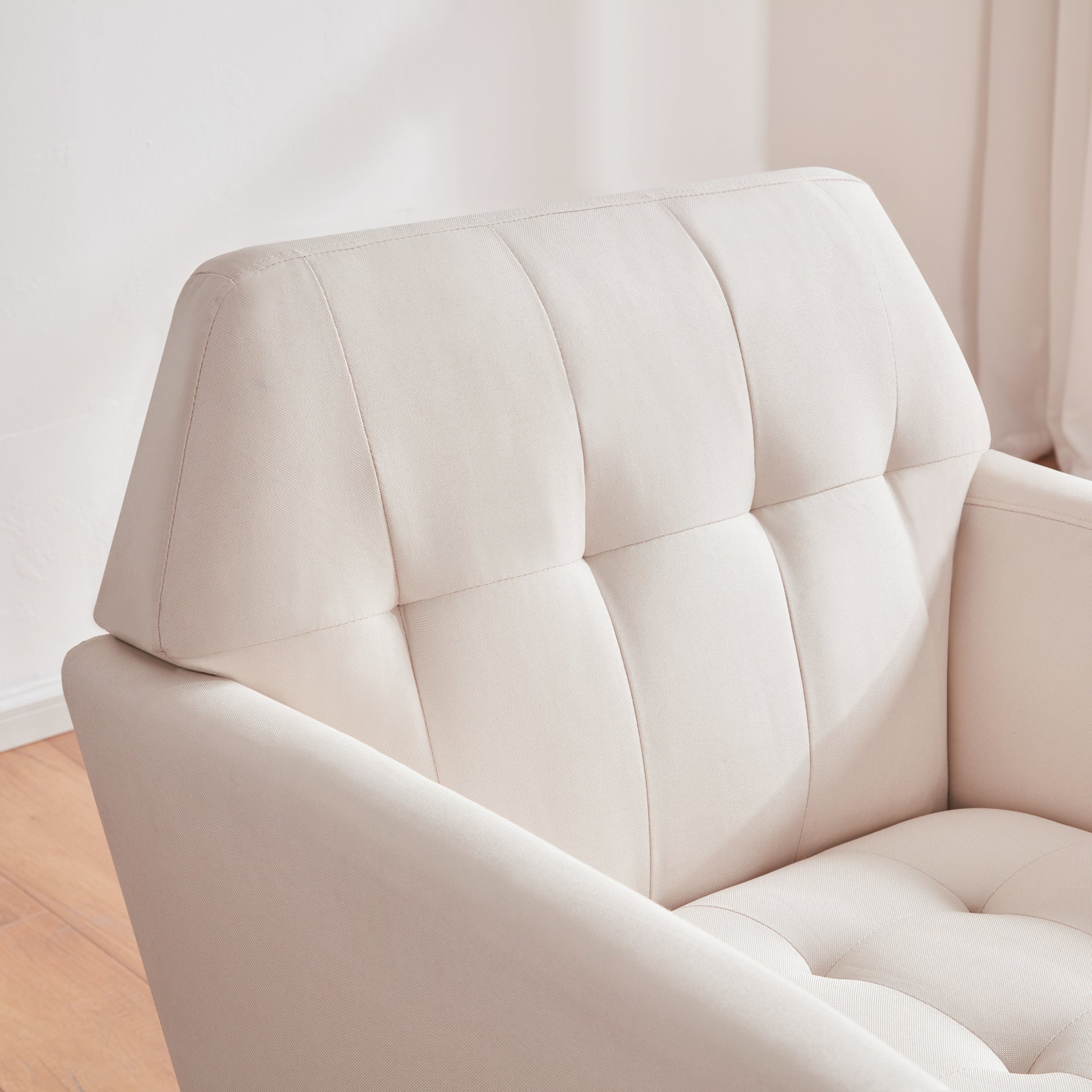 Accent Chairs For Bedroom, Midcentury Modern Accent Arm Chair For Living Room, Linen Fabric Comfy Reading Chair, Tufted Comfortable Sofa Chair, Upholstered Single Sofa White Bedroom Modern Solid Wood