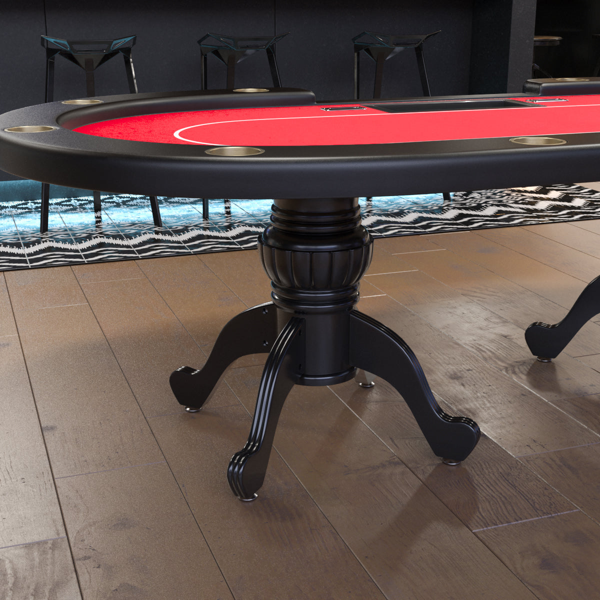 96" Poker Table For Texas Holdem Casino Game Premium Aura Oval With Waterproof Felt Cup Holders Chips Tray Drop Box Red Red Primary Living Space Modern Wood
