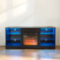 Tv Stand Electric Fireplace Glass Shelves, 3D Fireplace Tv Stand With Led Lights Wood With Usb Charging Outlet Modern Television Table Center For Tv Up To 62