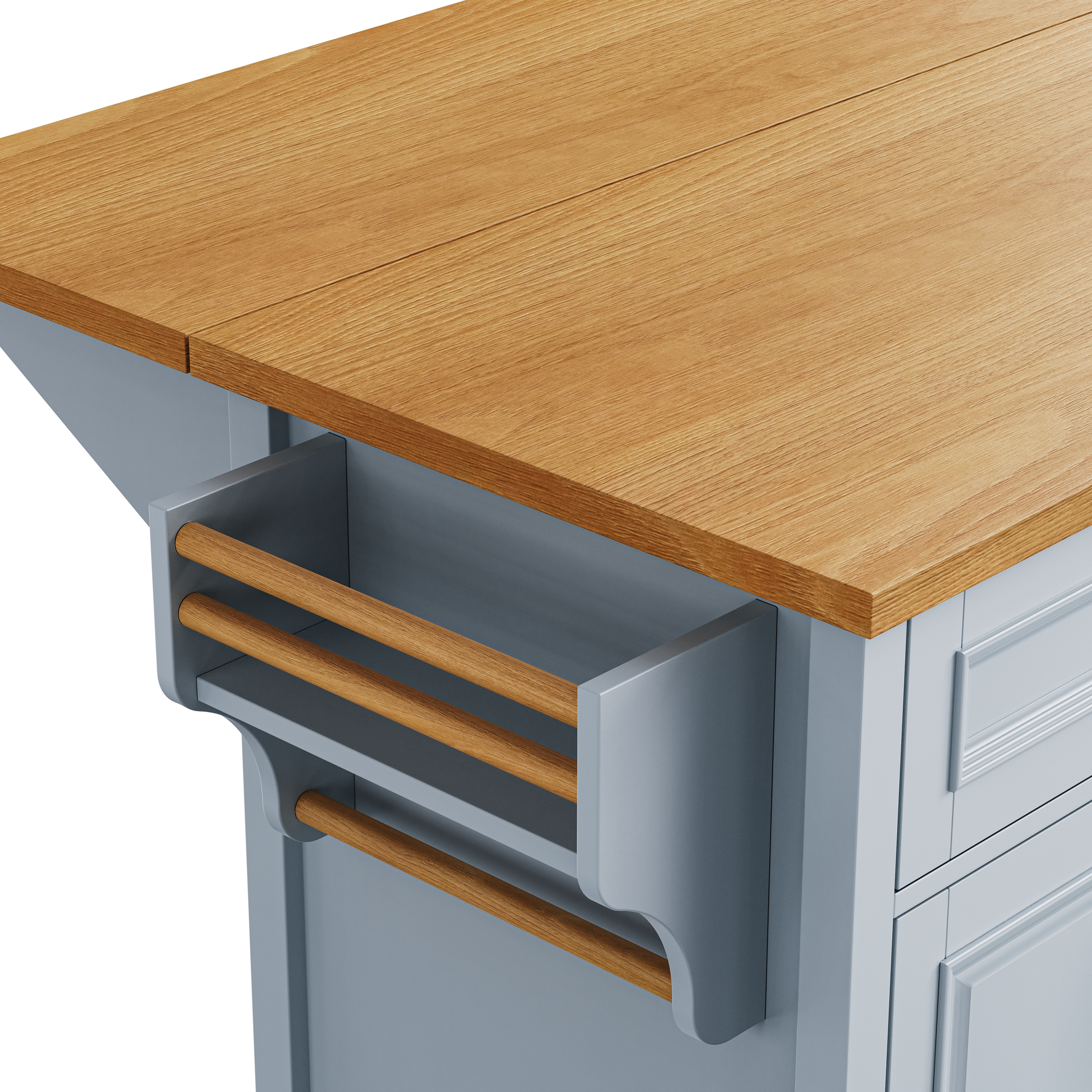 K&K 52'' Kitchen Island With Drop Leaf, Embossed Texture Kitchen Island On Wheels With Spice Rack, Towel Rack, 2 Doors And 5 Drawers, Kitchen Storage Cart With Adjustable Shelf For Kitchen, Blue