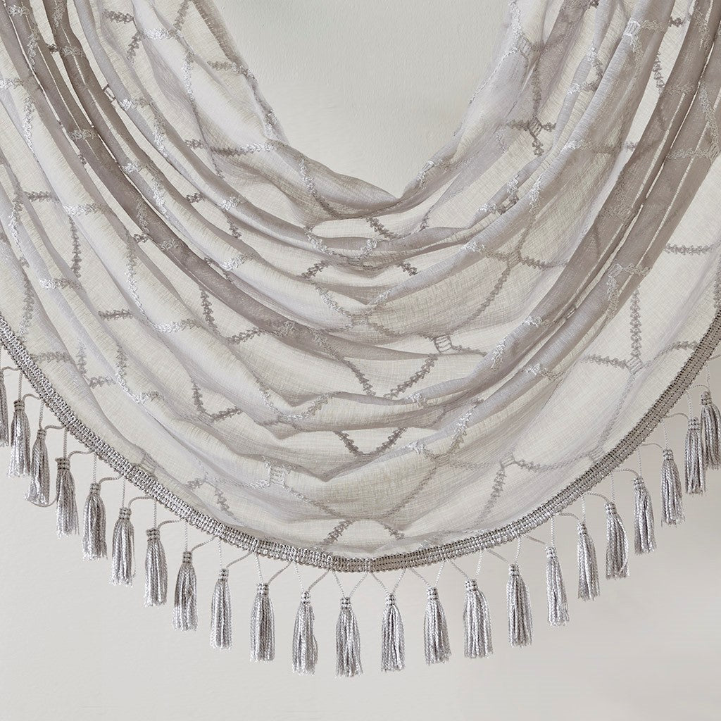 Diamond Sheer Embroidered Waterfall Valance Grey 38X46" Grey Polyester