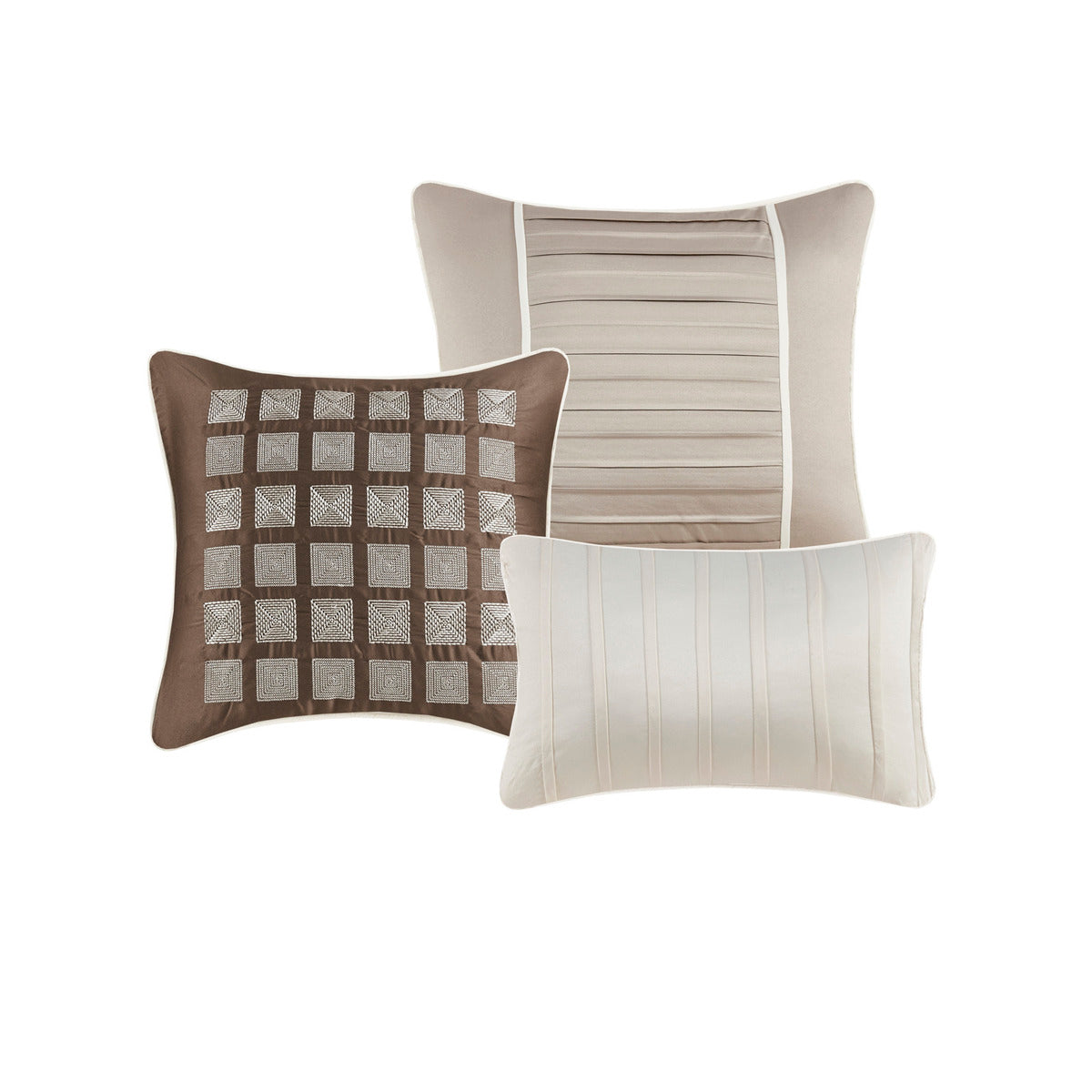 7 Piece Polyester Charmeuse Comforter Set Taupe Queen Queen Taupe Polyester