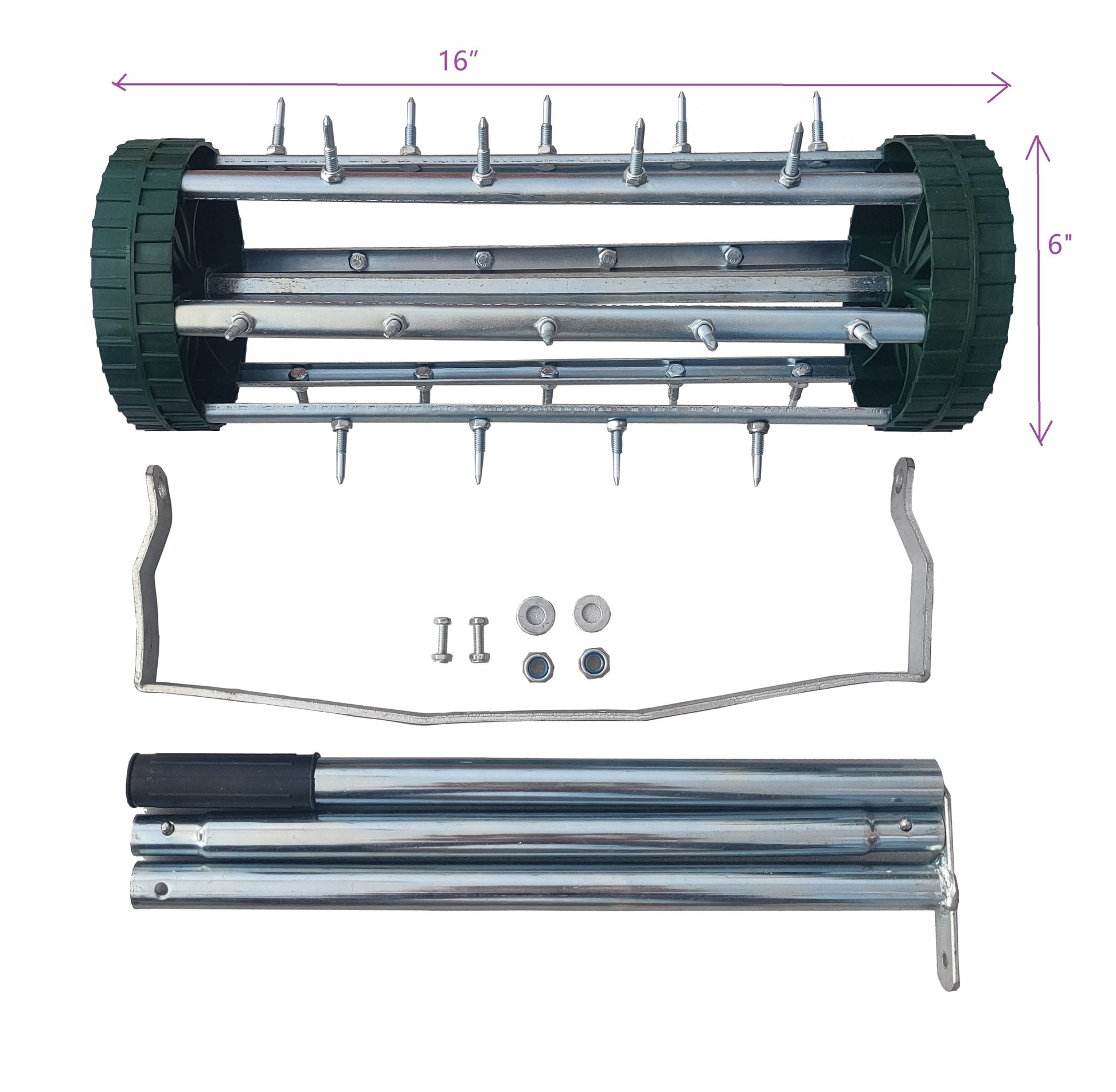 Heavy Duty Rolling Lawn Aerator,Rolling Lawn Aerator, Rotary Push Tine Spike Soil Lawn Aerator Gardening Tool With 3 Piece Long Steel Handle For Garden Yard Grass Maintenance,Garden Yard Rotary Push Silver Abs Steel Q235