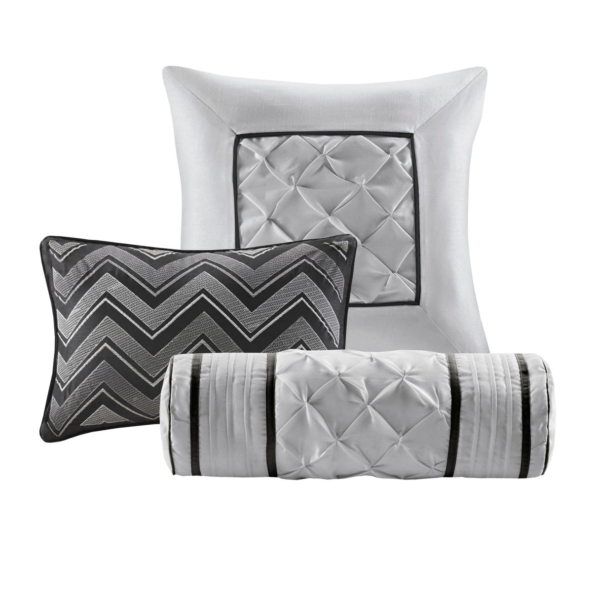 7 Piece Tufted Comforter Set Black King King Black Polyester