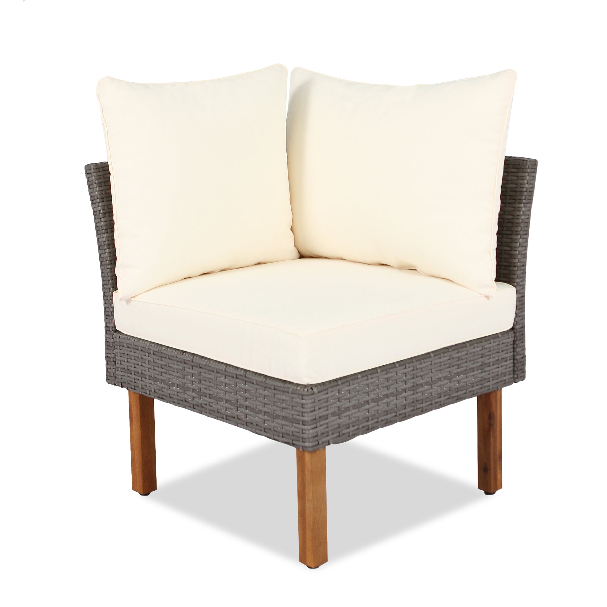 9 Piece Patio Rattan Furniture Set, Outdoor Conversation Set With Acacia Wood Legs And Tabletop, Pe Rattan Sectional Sofa Set With Coffee Table, Washable Cushion, Beige Yes Beige Garden & Outdoor Complete Patio Sets Foam Wicker