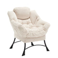 Lazy Chair With Ottoman, Modern Lounge Accent Chair With Armrests And A Side Pocket, Leisure Upholstered Sofa Chair Reading Chair With Footrest For Small Space, Corner Chair White White Cotton Steel