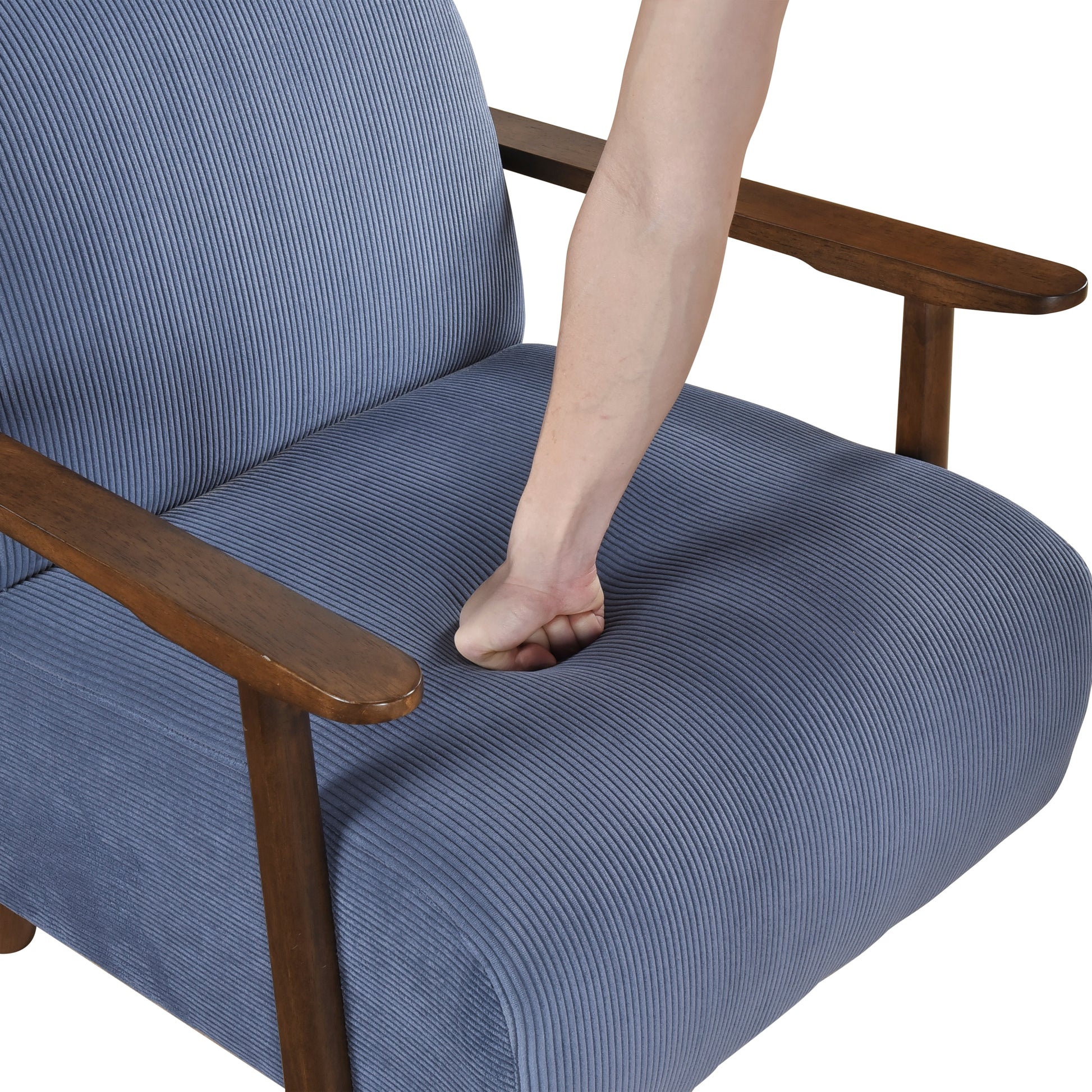 Modern Design 1Pc Accent Chair Blue Corduroy Seat Cushions Solid Wood Living Room Furniture Blue Primary Living Space Contemporary,Modern Plywood,Solid Wood