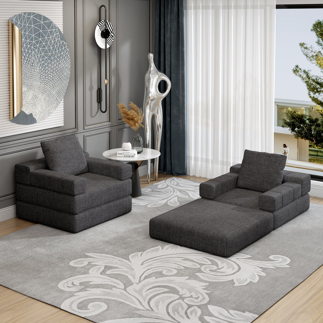 Single Sofa Chair That Converts To A Single Sofa Bed For Living Room, Guest Room, Playroom, Dark Grey Dark Grey Primary Living Space Modern Foam Linen