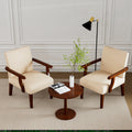 Fabric Accent Arm Chair Set Of 2 With Round Wood Table Beige Fabric