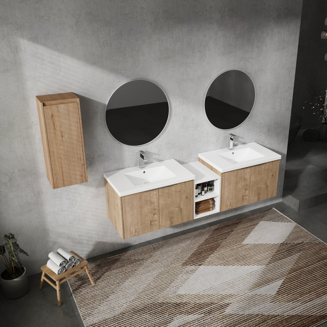 72" Wall Mounted Bathroom Vanity With Sink And Side Cabinet, Soft Close Doors,00112Imo 00630Imox2 00612Gwh Combination Cabinet Kd Packing Imitative Oak Bathroom Modern Plywood Plywood