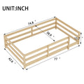 Twin Size Floor Bed, Montessori Floor Bed With Fence, Kids Montessori Bed Twin Size, Wood Montessori Floor Bed For Kids, Girls, Boys Natural Natural Wood Metal