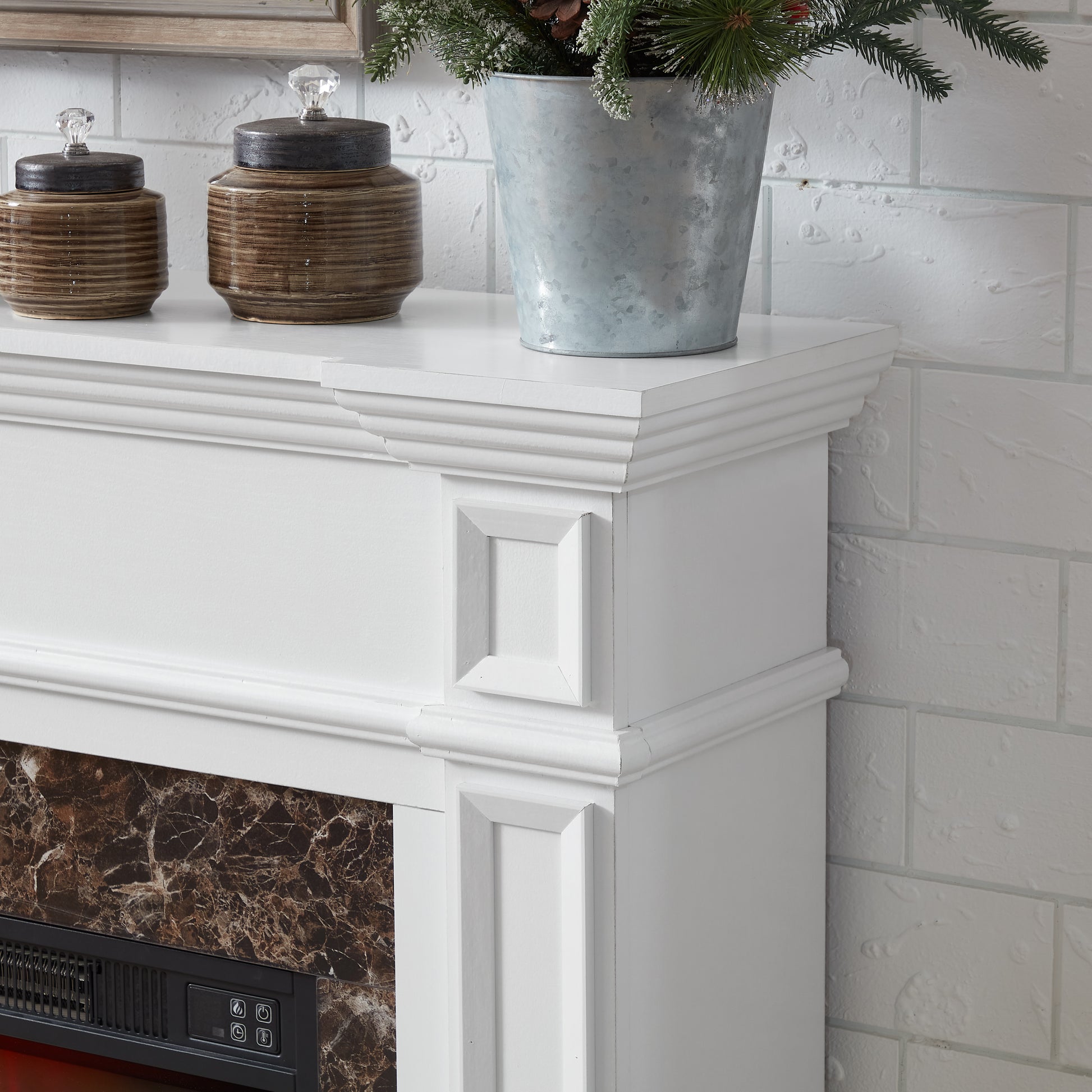 Electric Fireplace With Mantel, Fireplace Mantel, Fireplace Heater Freestanding, Realistic Stacked Stone Surround With Remote Control Timer Led Flame, White, 45.66"W*11.8"D*40"H White Mdf