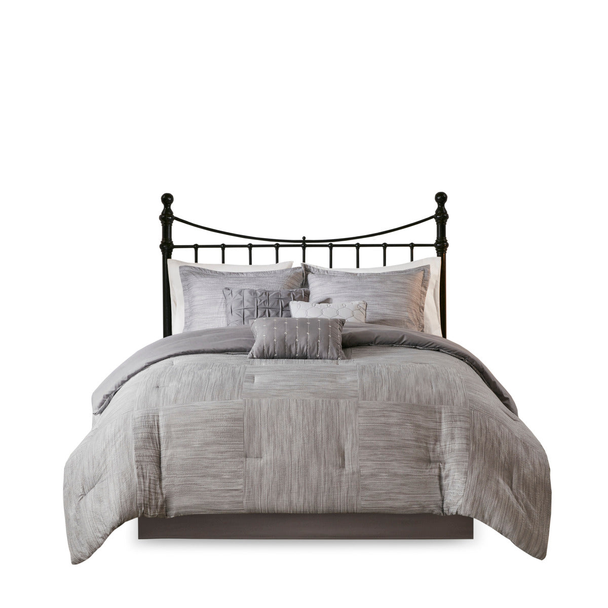 7 Piece Printed Seersucker Comforter Set Grey Cal King California King Grey Polyester