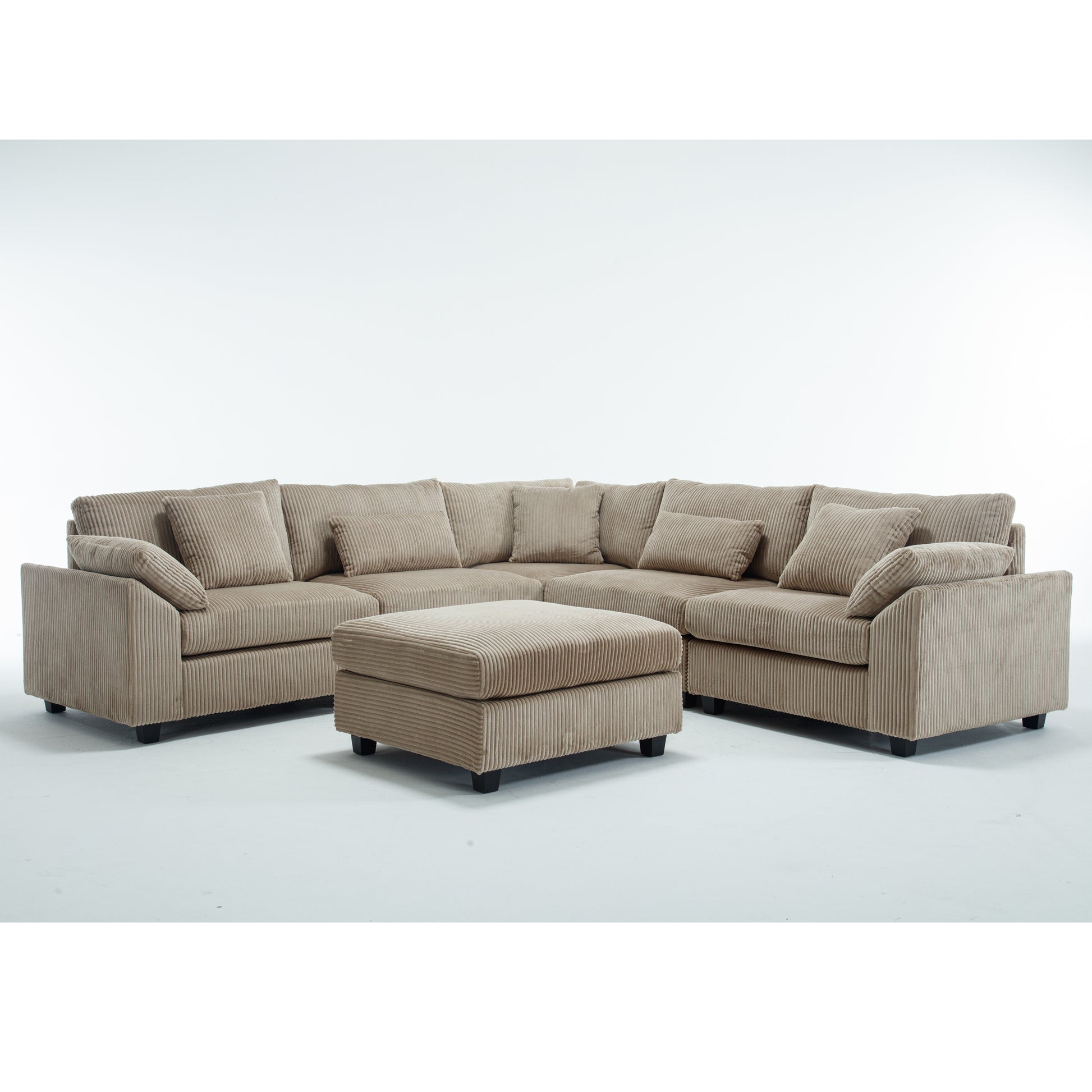 Arrival Oversized Modular Sectional Sofa Couches Set,Corduroy Upholstered Deep Seat Comfy Sofa For Living Room ,6 Seat ,Brown Brown Fabric 6 Seat