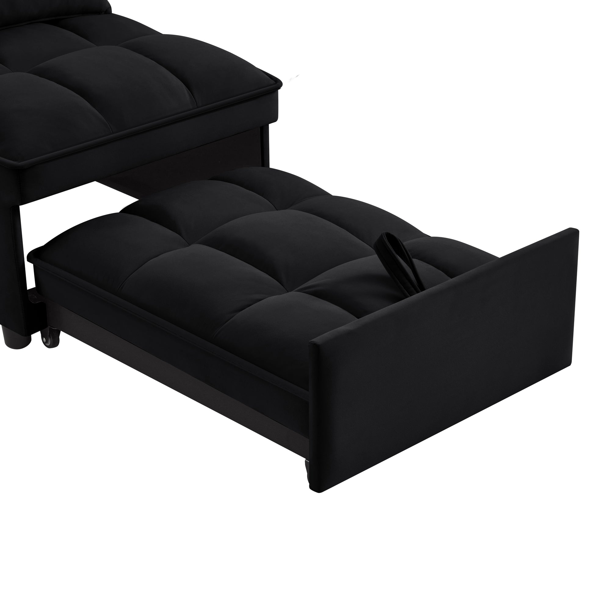4 In1 Multi Function Single Sofa Bed With Storage Pockets,Tufted Single Pull Out Sofa Bed With Adjustable Backrest And Pillows ,Convertible Chaise Lounge,Black Black Velvet Metal Primary Living Space Medium Soft American Design Armless Foam Velvet 1 Seat
