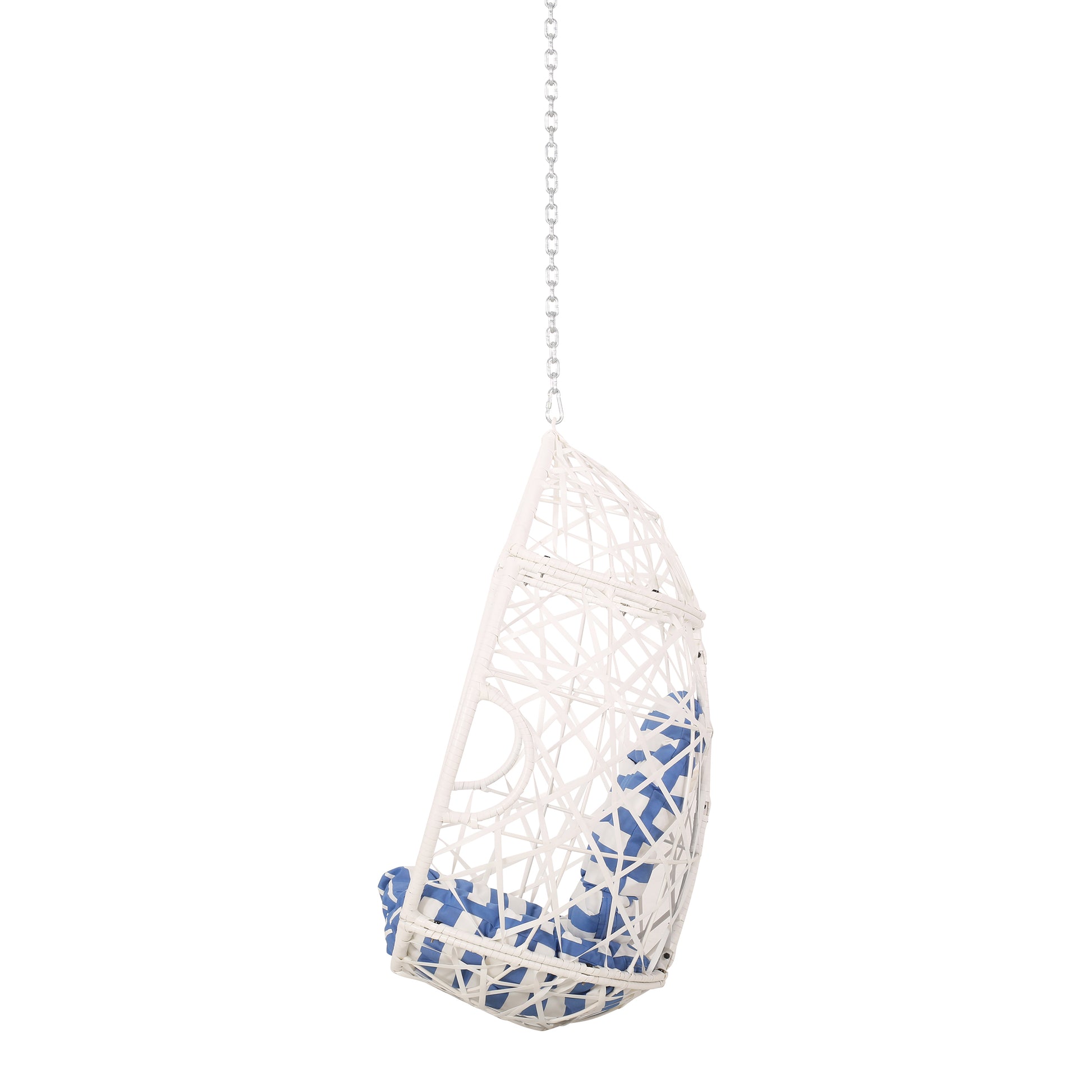 Los Alamitos Hanging Chair With 8Ft Chain White Blue Pe Rattan Iron Waterproof Fabric