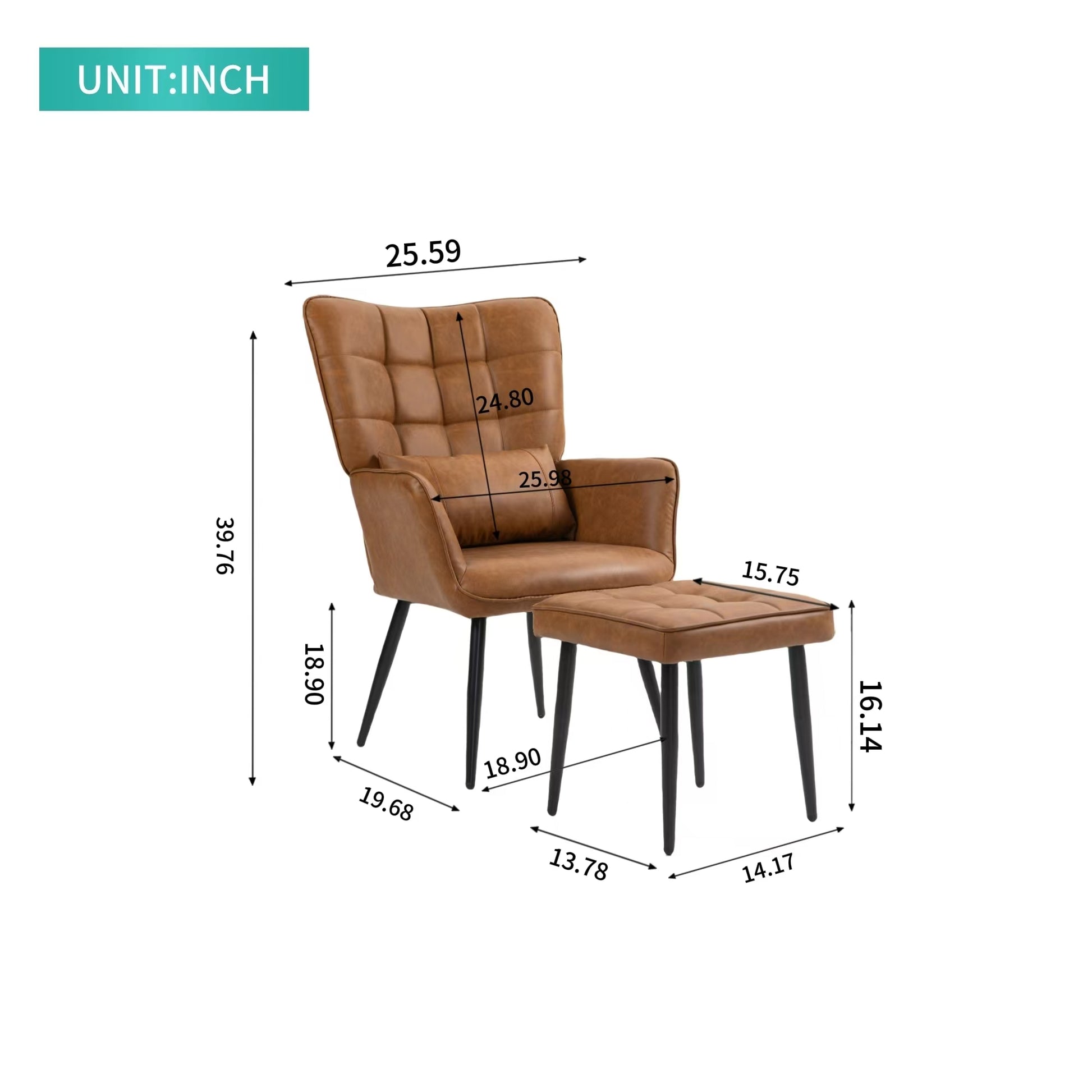 Pu Leather Accent Chair, Upholstered High Backrest Arm Chair With Solid Metal Legs, Tufted Button Design Reading Chair, Sofa Chair For Bedroom, Living Room, Office, Brown Brown Bedroom Casual Foam Pu Leather