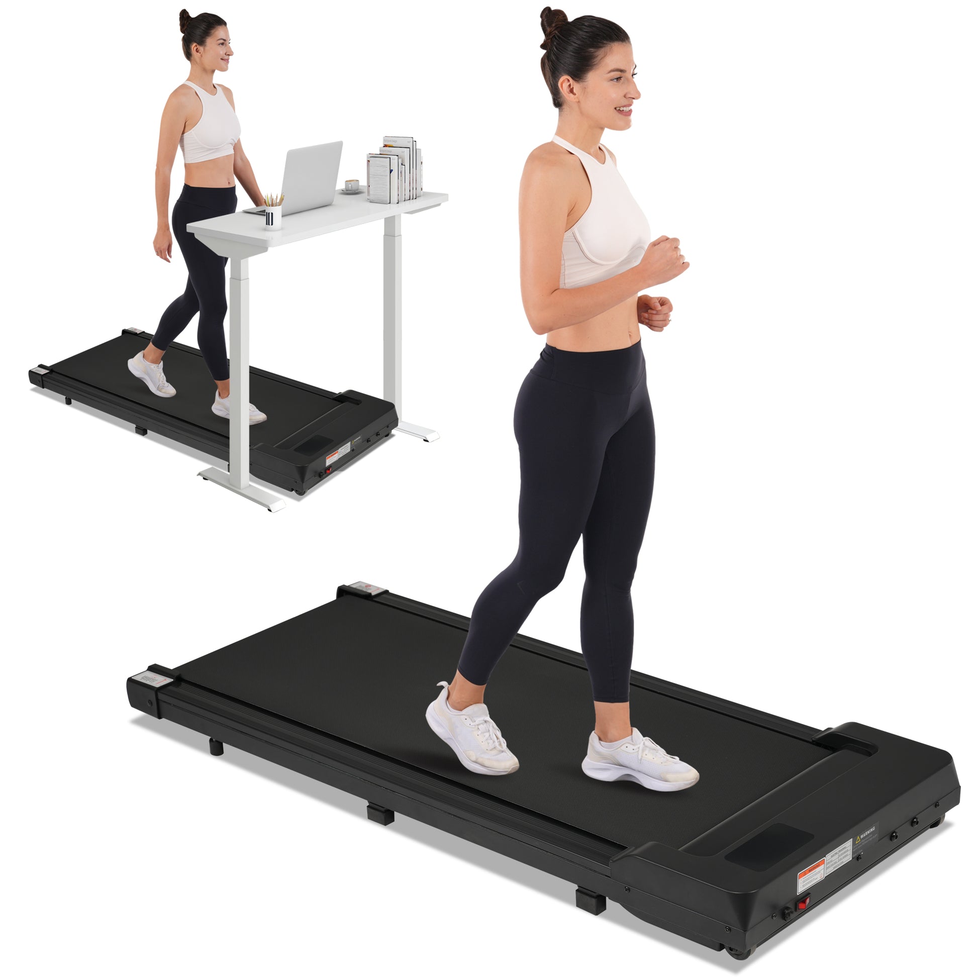 Walking Pad Under Desk Treadmill For Home Office 2.5Hp Walking Treadmill 0.6 4Mph 300Lbs Capacity Treadmill For Walking Running Remote Control Batteries Black Metal