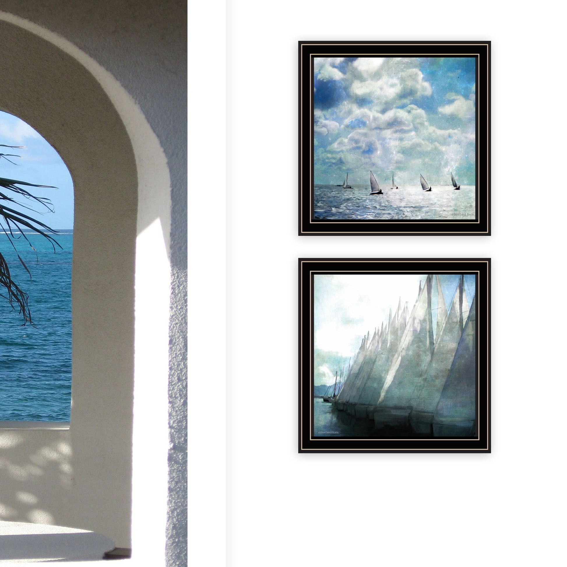 2 Pc Vignette Sail Away Black Framed Wall Art For Living Room, Bedroom Wall Art Print For Home Decor By Bluebird Barn Multicolor Wood Paper