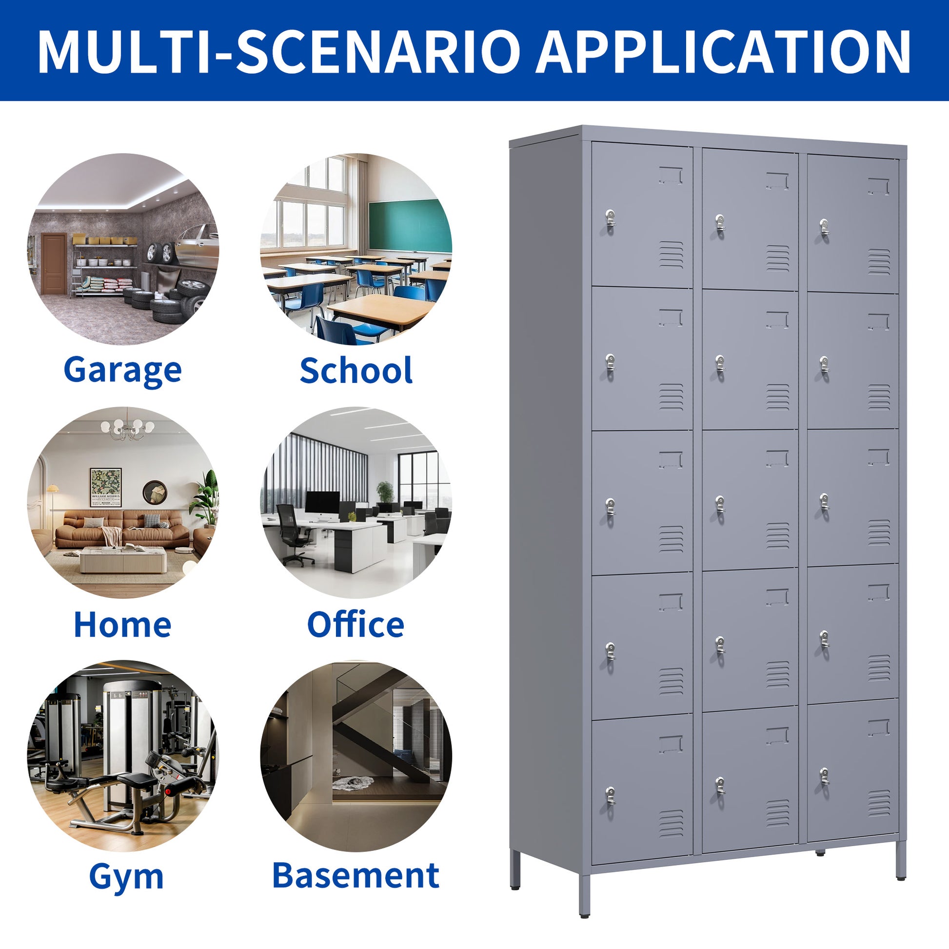 15 Door 72"H Metal Lockers With Lock For Employees,Storage Locker Cabinet For Home Gym Office School Garage,Easy Assembly,Gray 5 Or More Spaces Gray Primary Living Space Door Locks Modern Metal