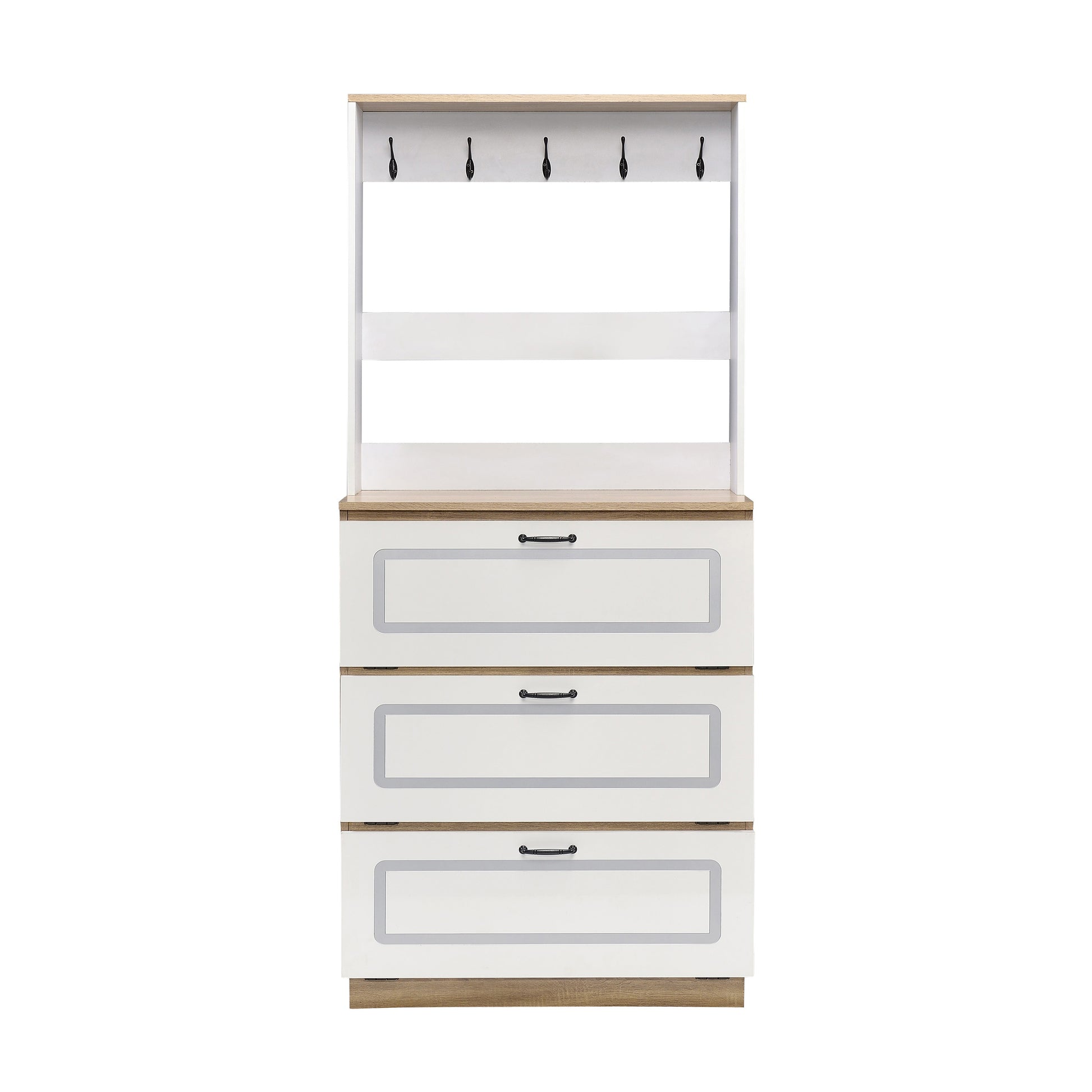 Light Oak And White Shoe Cabinet With Drop Down Drawer Freestanding 3 4 Drawers Light Oak Primary Living Space Wood Paper