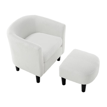Modern Accent Chair,Upholstered Arm Chair Corduroy Single Sofa Chair With Ottoman Foot Rest Comfy Armchair For Living Room Bedroom And Office,White White Corduroy