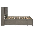 Queen Size Platform Bed With Storage Headboard And 8 Drawers, Gray Box Spring Not Required Queen Gray Wood Bedroom Bed Frame Solid Wood Mdf