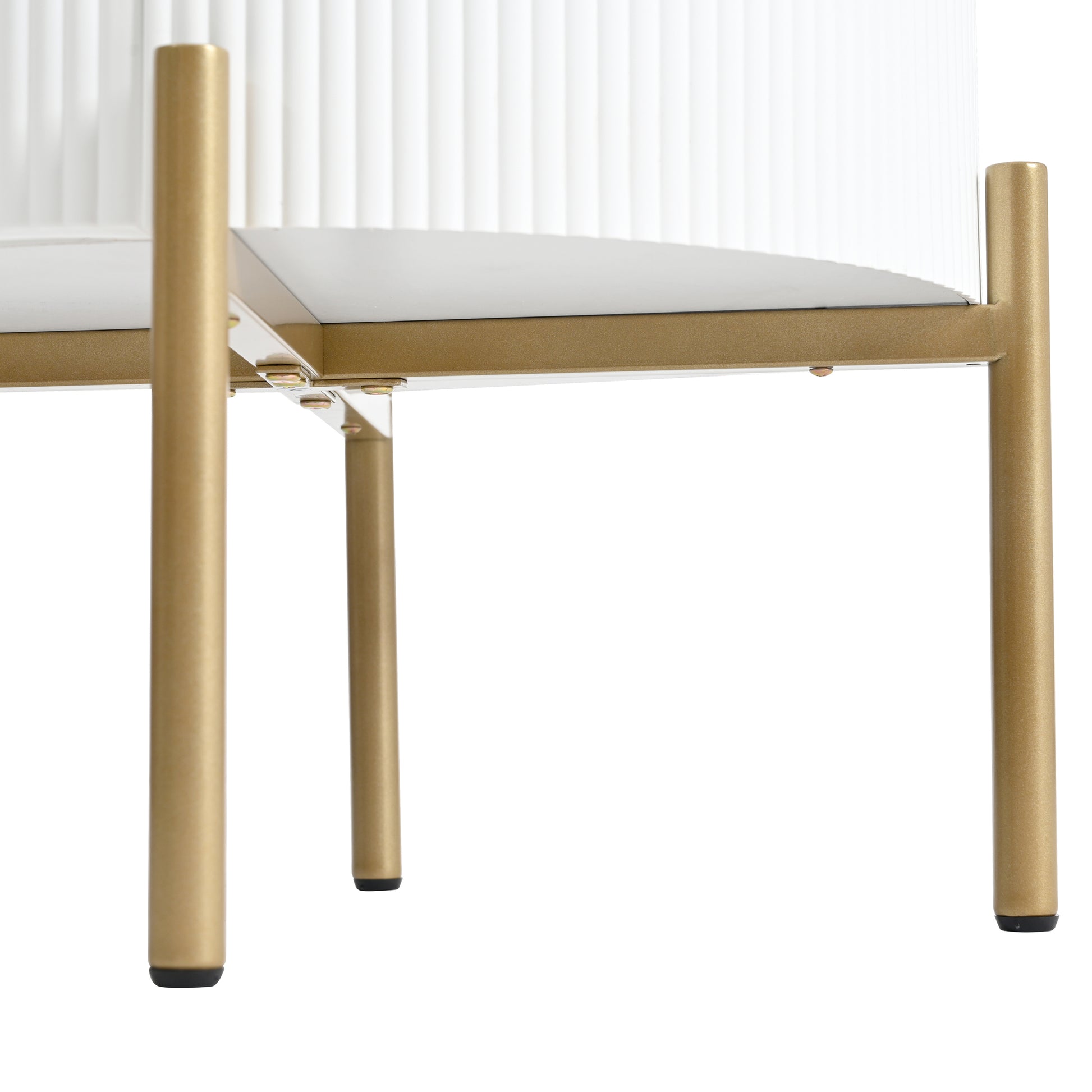 19.6'' Easy Assembly Round End Table With Storage Drawers, Fluted Nightstand With High Gloss Faux Marble Tabletop, Modern Coffee Table With Metal Legs And Handles For Living Room, White White Gold Primary Living Space Drawers Round Mdf Iron