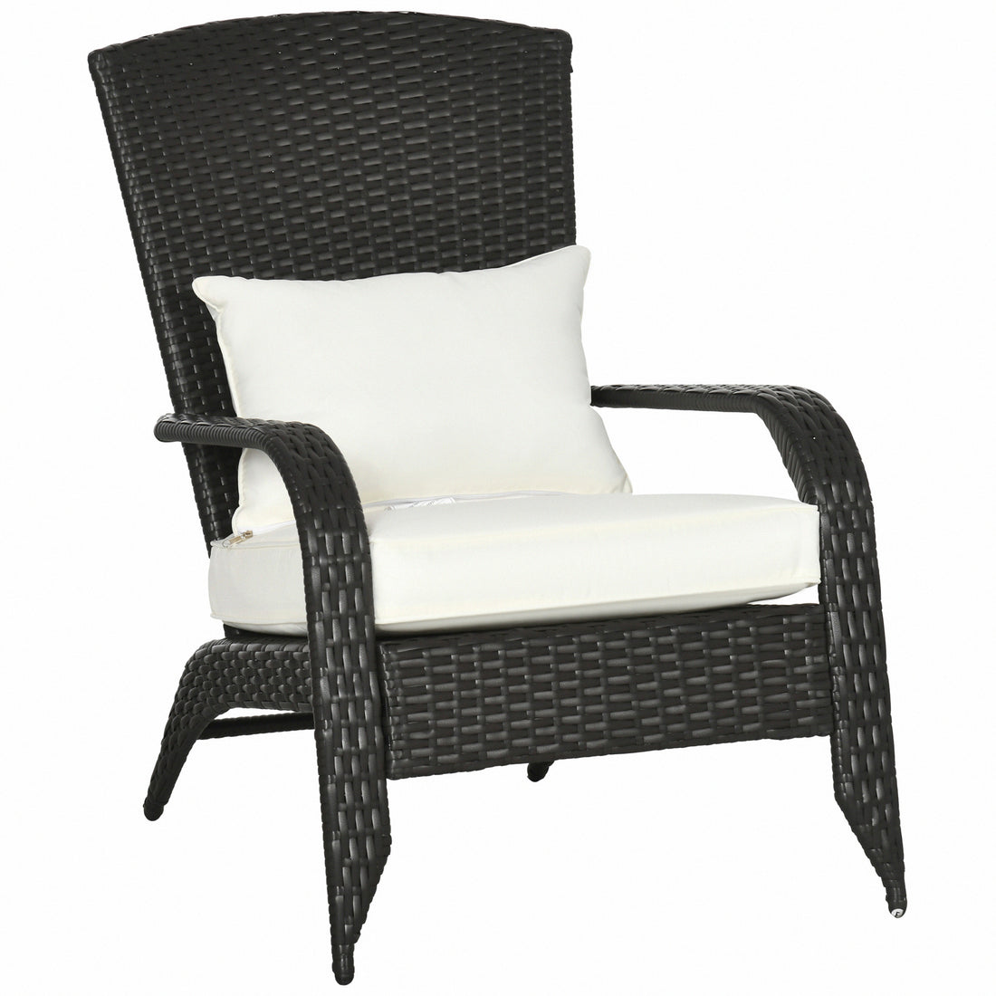 Outsunny Patio Wicker Adirondack Chair, Outdoor All Weather Rattan Fire Pit Chair W Soft Cushions, Tall Curved Backrest And Comfortable Armrests For Deck Or Garden, Cream White Cream White Steel