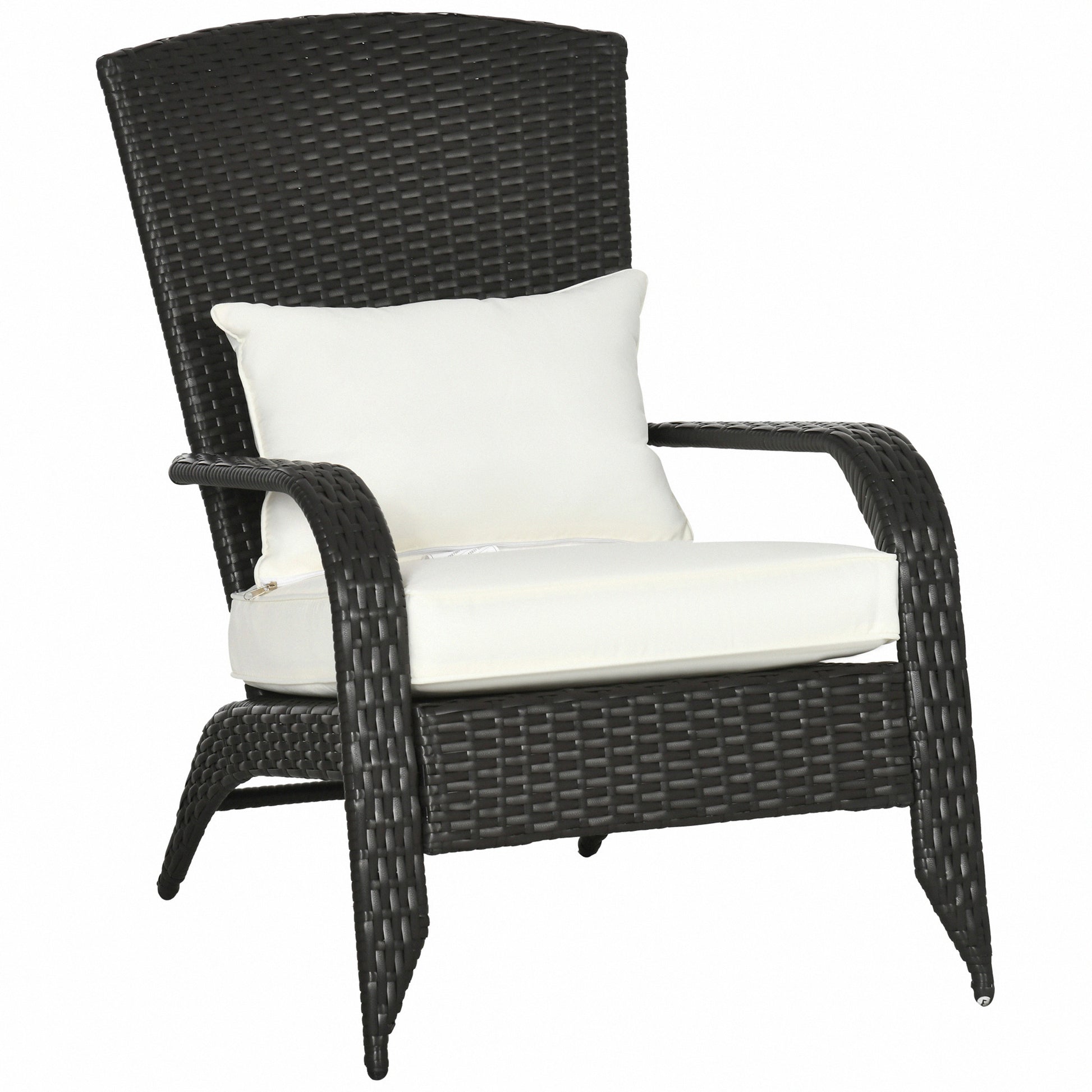 Outsunny Patio Wicker Adirondack Chair, Outdoor All Weather Rattan Fire Pit Chair W Soft Cushions, Tall Curved Backrest And Comfortable Armrests For Deck Or Garden, Cream White Cream White Steel