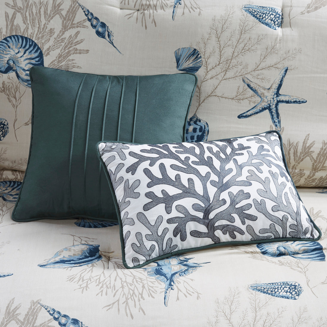 7 Piece Cotton Sateen Comforter Set Blue Queen Queen Blue Cotton