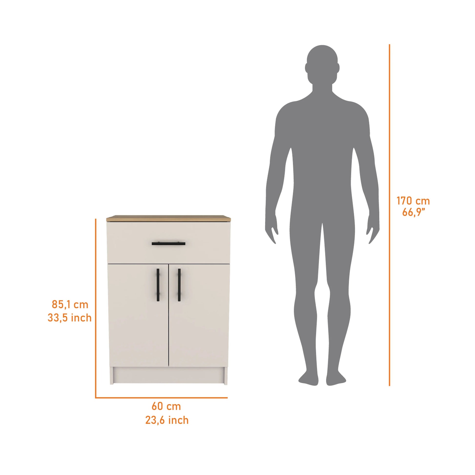 Ivory And Natural Oak 2 Door Kitchen Pantry With 1 Drawer Oak Particle Board Melamine