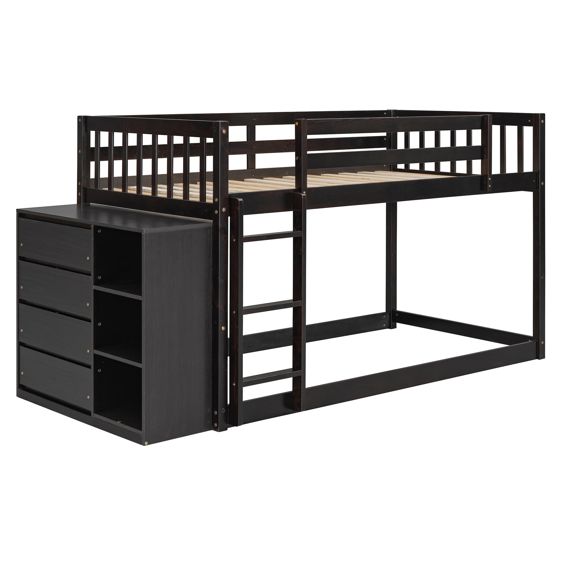 Twin Over Twin Bunk Bed With 4 Drawers And 3 Shelves Espresso Twin Espresso Solid Wood