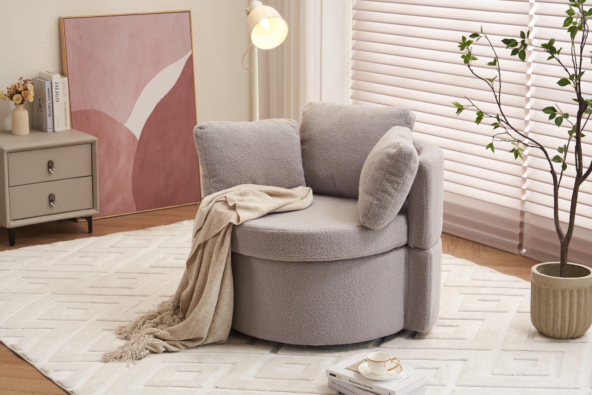 029 Teddy Fabric Swivel And Storage Chair With Back Cushion For Living Room,Light Gray Light Gray Primary Living Space Modern Foam Teddy
