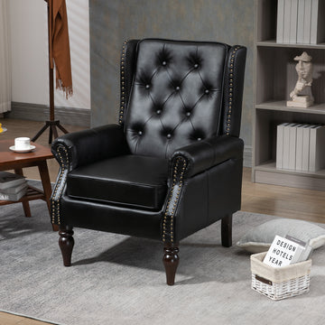 Coolmore Wood Frame Armchair, Modern Accent Chair Lounge Chair With Sturdy Wood Legs For Living Room Bedroom Black Pu Black Pu Foam Pu Leather