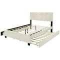 Queen Size Upholstered Platform Bed With Twill Headboard, Pullout Bed And Two Drawers, Flannel, Beige Queen Beige Mdf Lvl