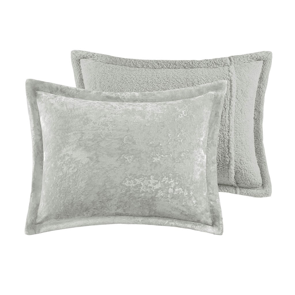 Crushed Velvet Sherpa Reversible Comforter Set Queen Grey Polyester