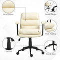 Homcom Pu Leather Office Chair, Office Desk Chair, Task Computer Chair With Swivel Wheels, Adjustable Height, Double Tier Padded, Beige Beige Faux Leather