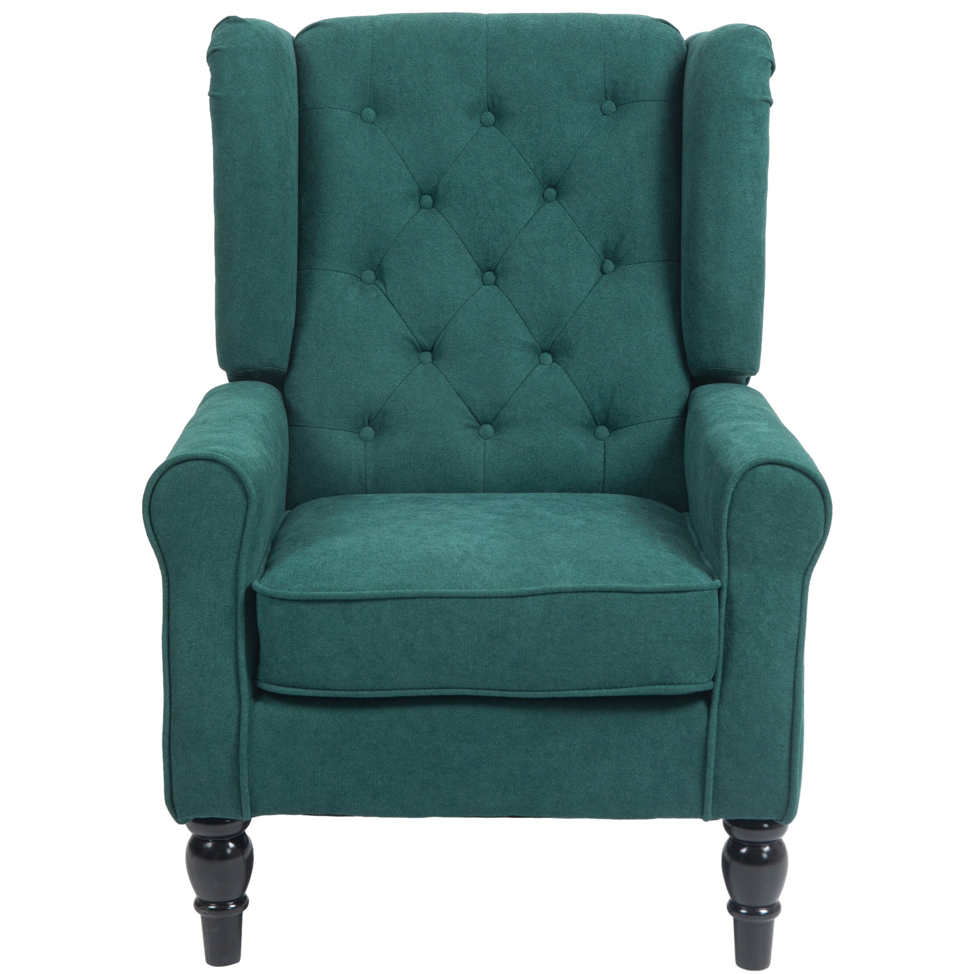 Homcom Button Tufted Accent Chair With High Wingback, Rounded Cushioned Armrests And Thick Padded Seat, Dark Green Dark Green Polyester