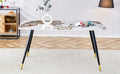 Modern Minimalist Dining Table. Imitation Marble Patterned Stone Burning Tabletop With Black Metal Legs. 62.2