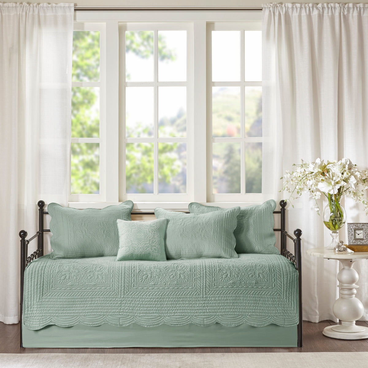 6 Piece Reversible Soped Edge Daybed Cover Set Seafoam Daybed Seafoam Microfiber